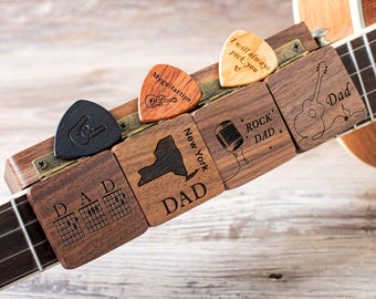 Custom Wood Guitar Pick Box For Dad, Personalized Picks Case Holder, Musical Gift