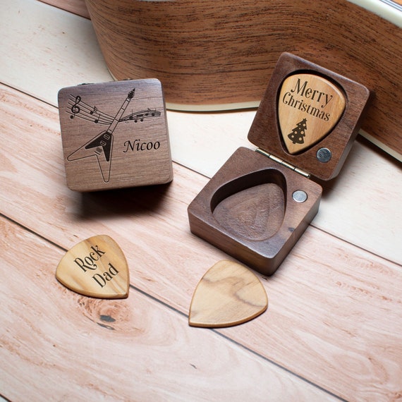 Púas personalizadas de guitarra de madera con estuche soporte | Etsy México