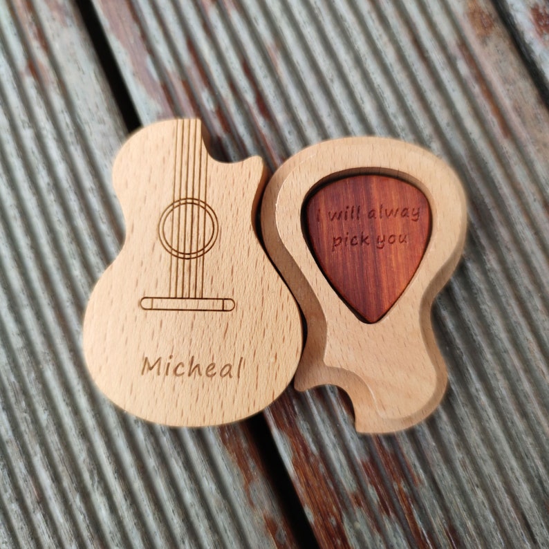 Personalized Guitar Pick Box, Engraved Wood Pick Case, Custom Plectrum Holder, Musician Valentines Day Gift Wooden Box For gurtar player image 9