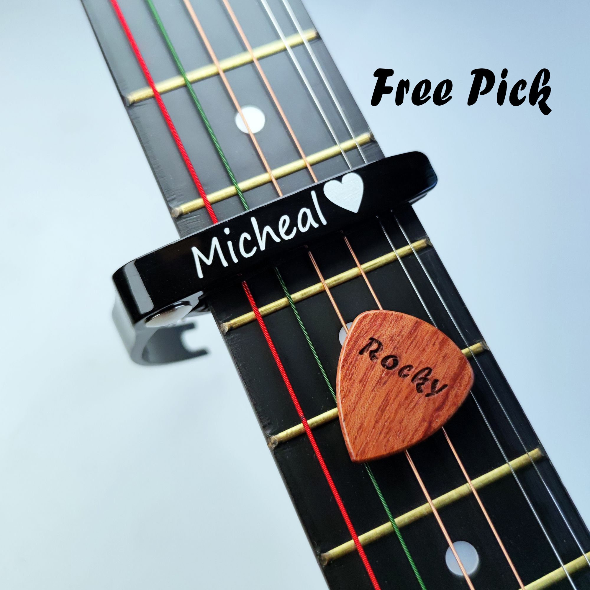 Personalised Black Guitar Capo Custom Picks Engraved Guitar Etsy