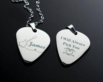 Personalized Engraved Guitar Pick Necklace: Stainless Steel Custom Pendant