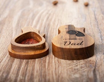 Custom Engraved Wood Guitar Picks Case, Personalized Pick Holder, Gift For Him