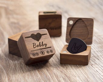 Personalized Wooden Guitar Picks Case, Custom Engraved Guitar Pick Box, Fathers Day Gifts