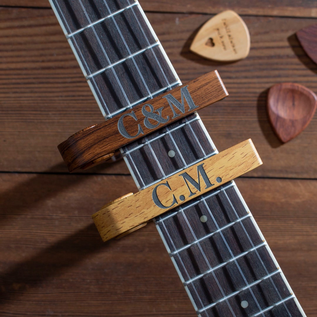 Personalized Metal Guitar Capo With Wood Grain, Custom Message Capo