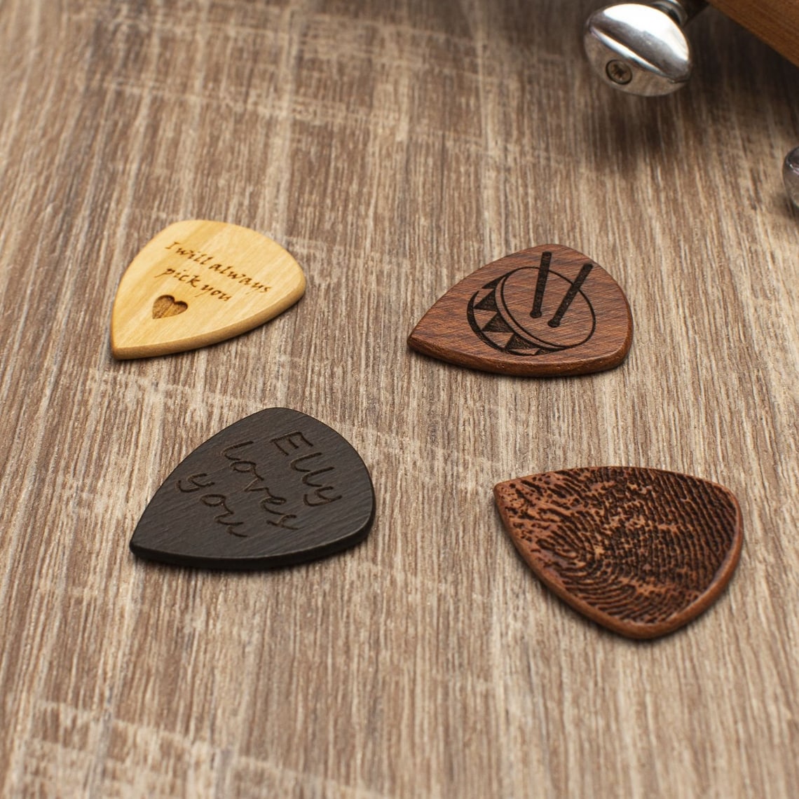 Personalized Wooden Guitar Picks With Case Custom Guitar Pick Etsy