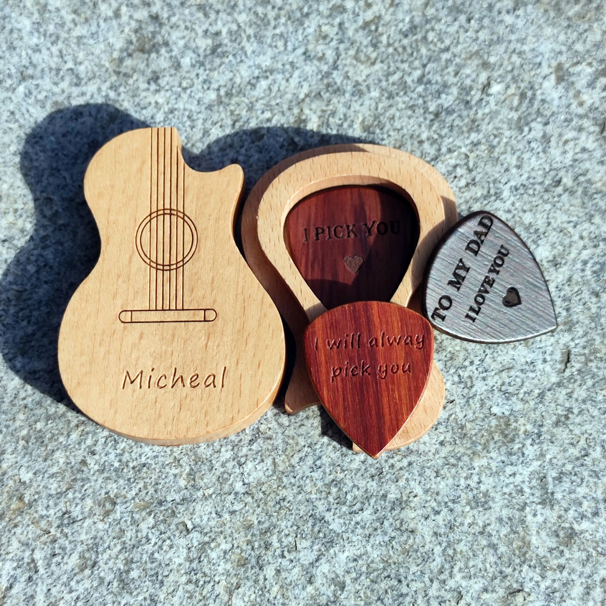Personalized Guitar Pick Box Custom Wood Pick Holder Etsy