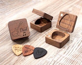 Custom Engraved Unique Wooden Guitar Pick Case, Personalized Picks Box for Him,  Guitarist Gifts