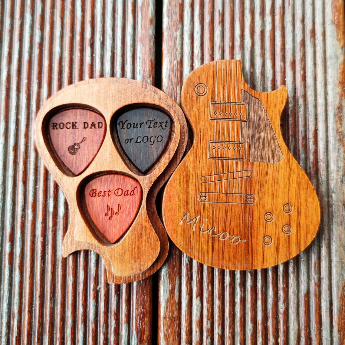 Personalized Wooden Guitar Pick Box Custom Wood Pick Holder Etsy