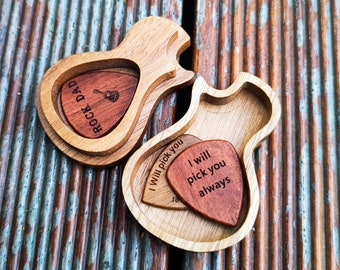 Custom Wooden Guitar Picks Box , Engraved Guitar Pick Holder, Personalized Gifts For Dad, Father's Day Gift, Music Gifts, Guitar Play Gifts,