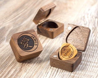 Custom Wooden Guitar Picks Case, Personalized Pick Holder, Plectrum Box For Wedding