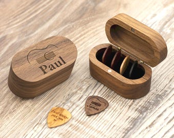 Custodia per plettro in legno personalizzata, porta plettro inciso, regalo per musicisti