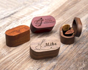 Personalized Wood Guitar Pick Case: Engraved Plectrum Holder, Musician Gift