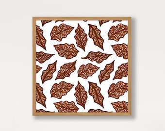 Crisp Leaves Wall Art, Autumn Leaves Art Print, Fallen Leaves Pattern Print, Orange and Brown Fall Leaves Print, Seasonal Home Decor