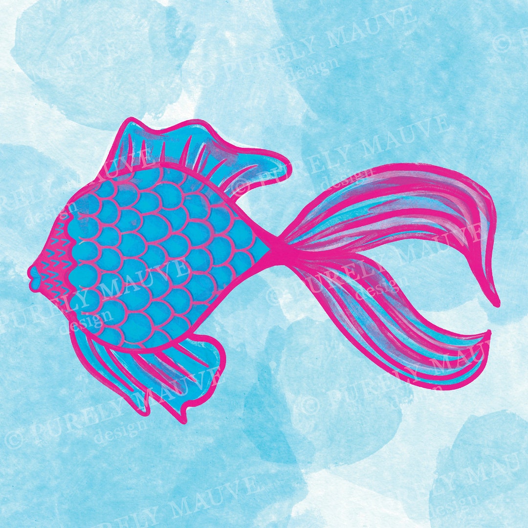 Watercolor Pink Fish Wall Art, Angelfish Painting, Tropical Nautical ...