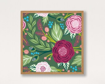 Fabled Flora Art Print, Colorful Flowers Wall Art, Blooming Flowers Art Print, Fabled Flora Wall Art, Seasonal Home Decor