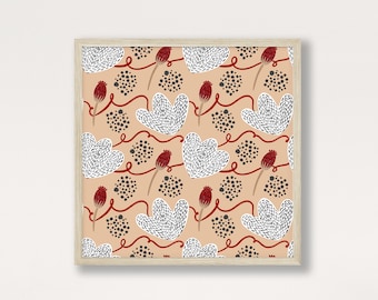 Fall Frolic Art Print, Fall Flowers Wall Art, Flowers and Berries Wall Art, Tan White and Red Wall Art, Seasonal Autumn Home Decor