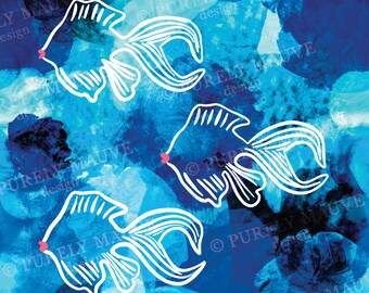 Watercolor Fish Art Print, Angels of the Deep Tropical Wall Art, Coastal Home Decor, Blue