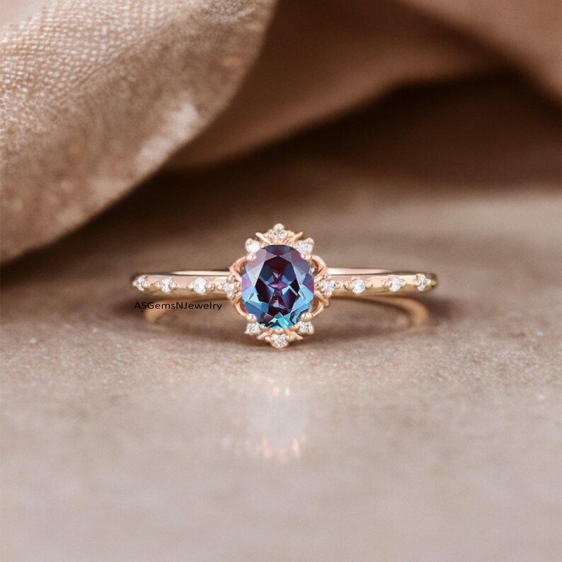 Small Alexandrite Rings Oval Cut Alexandrite Ring Dainty Color Changing Alexandrite Ring ...
