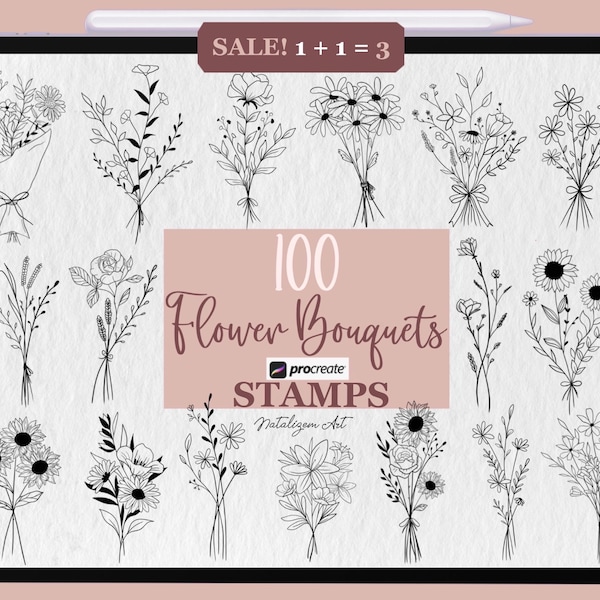 100 Flower Bouquet Procreate Stamps | Floral Procreate Stamps | Flower Stamps | Botanical Procreate Stamps | Procreate Stamp brushes | brush
