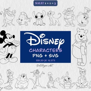 Fantasy Outline SVG PNG Bundle | Characters for Cricut | Lion King SVG | Fairytale svg| Magical kingdom Family | Files for cricut | Pinocchi