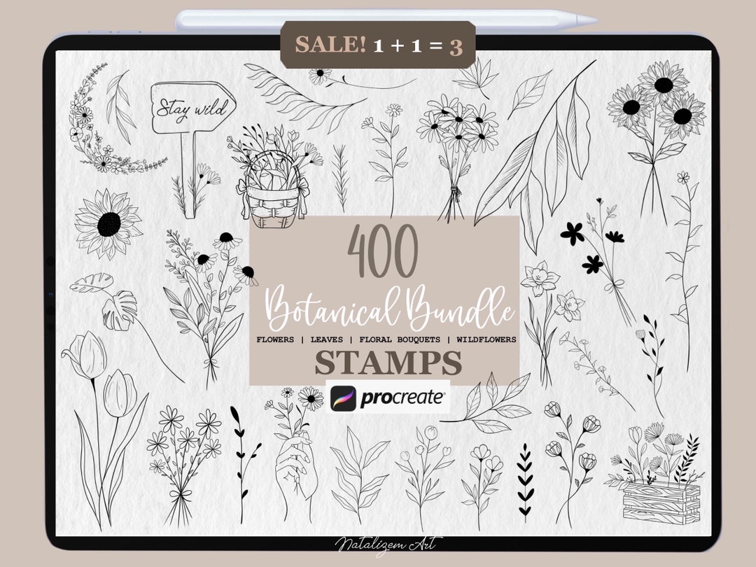 400 Procreate Botanical Stamps Botanical Stamps Floral Procreate Stamps ...