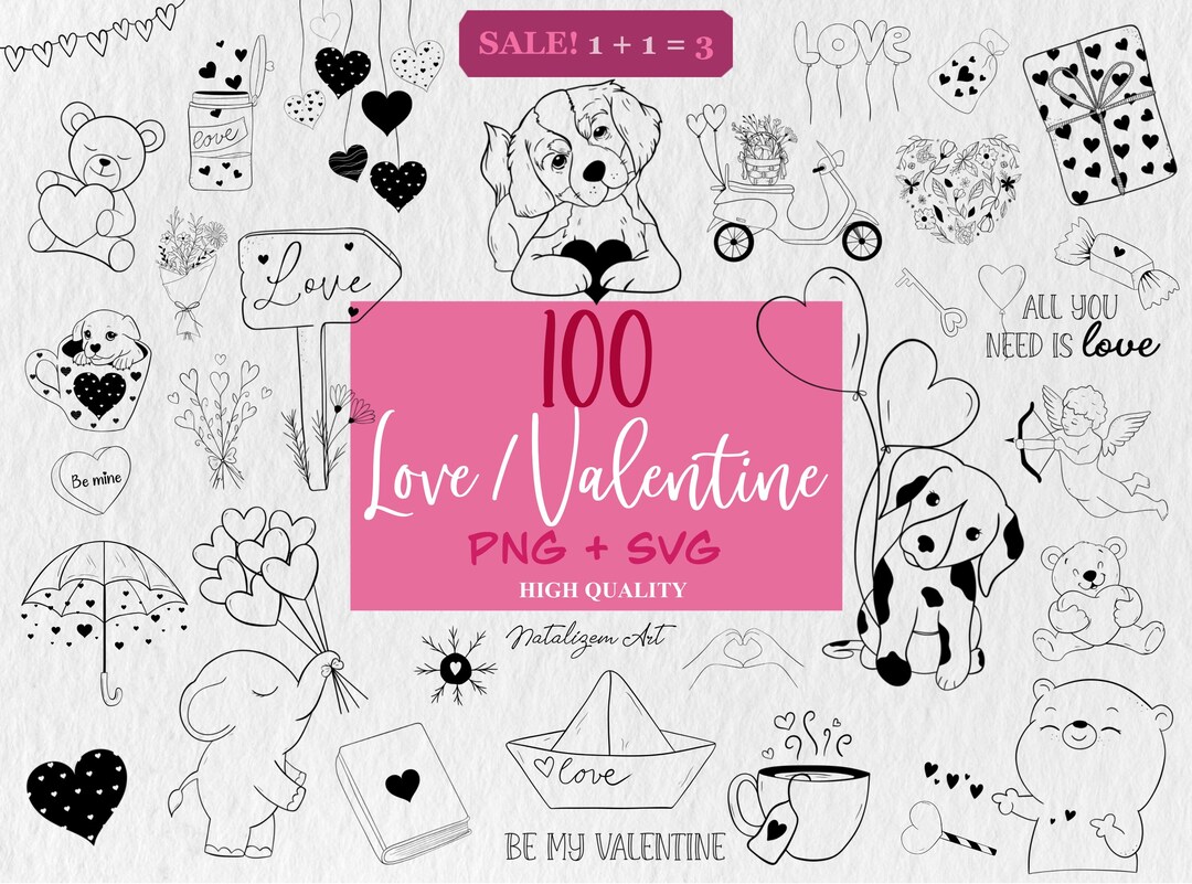 100 Love Valentine SVG + PNG Bundle for Cricut | Love Hearts SVG ...