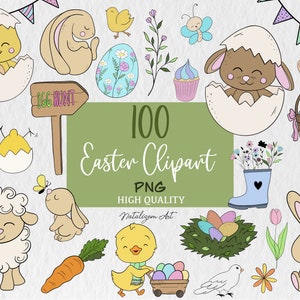100 Ostern Clipart | Frühling Clipart | Hase Clipart | Ostern PNG | Kommerzielle Nutzung inklusive | Ostern Doodle | Ostern png Kinder | Frühling PNG