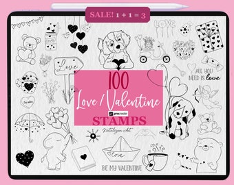 100 Love Valentine Procreate Stamps | Procreate hearts stamps | Procreate doodles | Wedding procreate stamps | Valentine's day Brushes Stamp