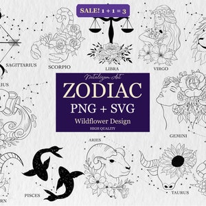 Signo floral del zodiaco Svg / Signo del zodiaco Svg / Astrología Svg / Flor Signo del zodiaco SVG / Libra svg / Zodiac Clipart / Uso comercial incluido