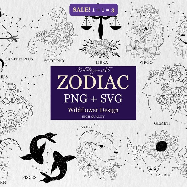 Sternzeichen Florales Zeichen SVG | Sternzeichen SVG | Astrologie | Blume Sternzeichen SVG | Waage svg | Sternzeichen Clipart | Kommerzielle Nutzung inklusive