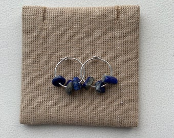 Sterling silver hoops with Lapis stones