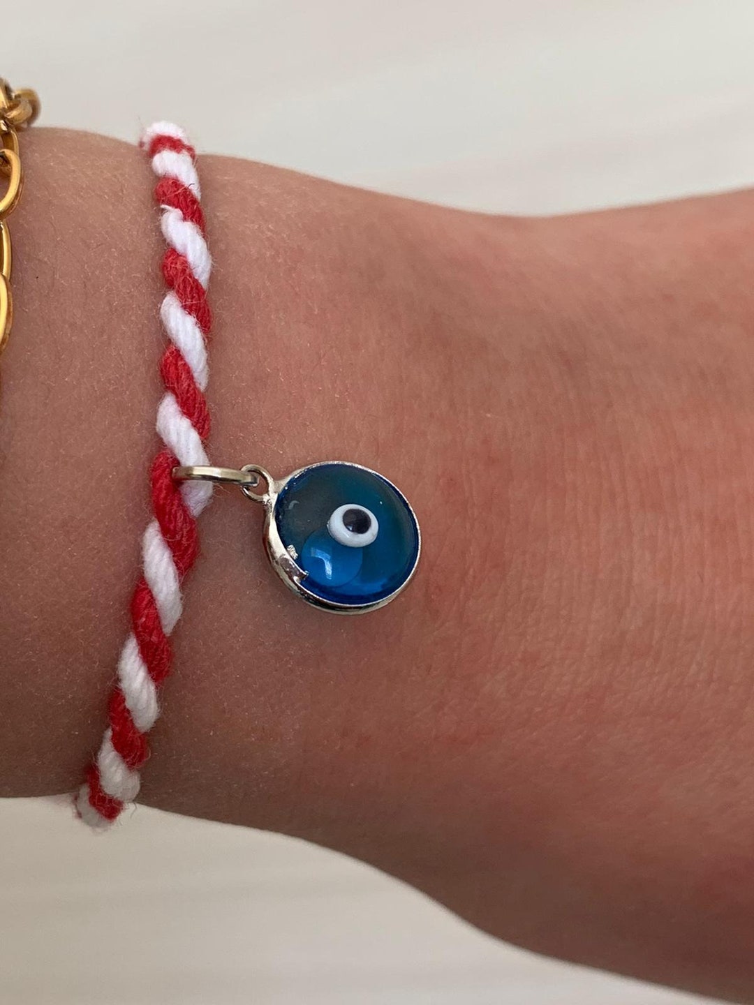 Red and White Friendship Bracelet Evil Eye Bead Bracelet Etsy UK