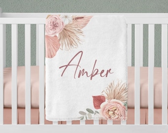 Baby Girl Boho Bedding, Floral Boho Crib Bedding, Manta Personalizada para Bebés, Baby Girl Boho Nursery Boho Baby Manta Boho Minky