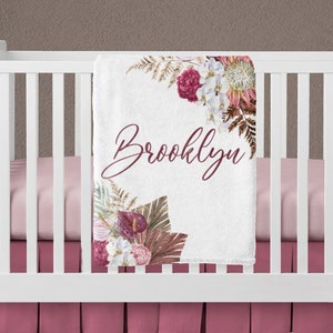 Baby Girl Boho Crib Bedding Set, Floral Boho Bedding, Personalized Baby Blanket, Baby Girl Boho Nursery Boho Baby Blanket Boho Minky Blanket