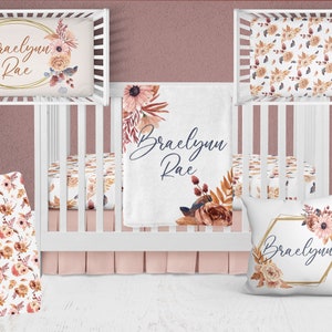 Baby Girl Boho Bedding Set, Floral Boho Crib Bedding Set, Baby Girl Boho Nursery, Personalized Baby Blanket, Boho Bedding, Custom Crib Sheet