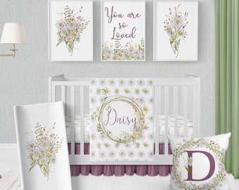 Daisy Nursery Decor, Daisy Crib Bedding Set, Floral Crib Set, Gepersonaliseerde Baby Girl Crib, Daisy Baby Shower Gift, Aangepaste Wieg, Floral Crib