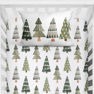 Nordic Tree Crib Sheet, Gender Neutral Gift, Winter Baby Boy Bedding, Christmas Crib Sheet, Christmas Tree Sheet, Baby Shower Gift, Woodland