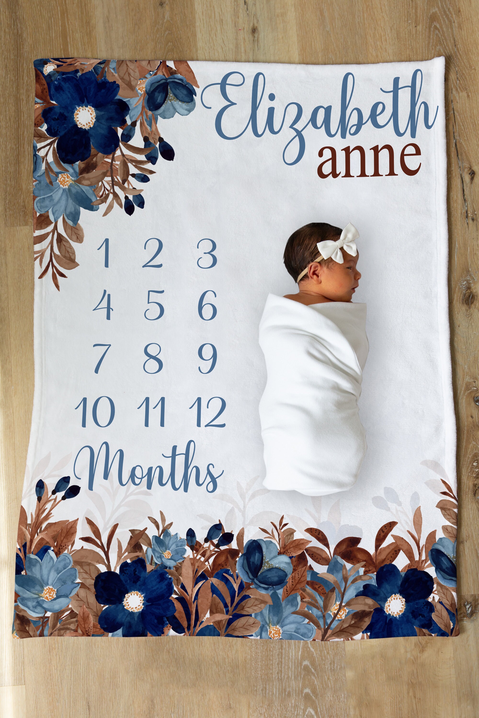 Monthly Baby Blanket Floral Milestone Blanket Photo Blanket Etsy