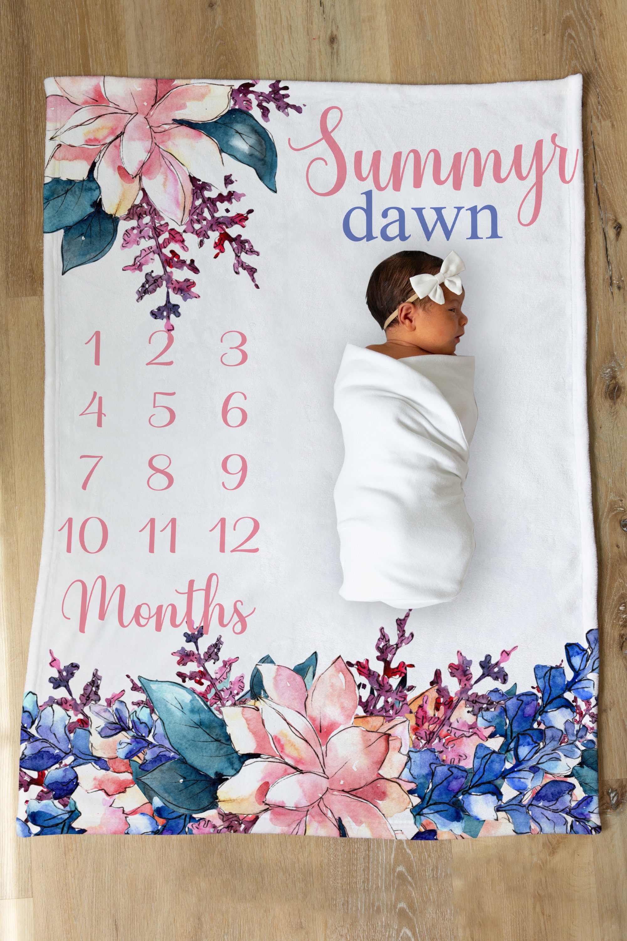 Floral Baby Blanket Personalized Girl Milestone Blanket Baby Etsy UK