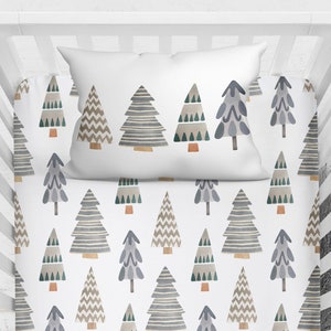 Gender Neutral Gift, Winter Baby Boy Bedding, Nordic Tree Crib Sheet, Christmas Crib Sheet, Christmas Tree Sheet, Baby Shower Gift, Woodland