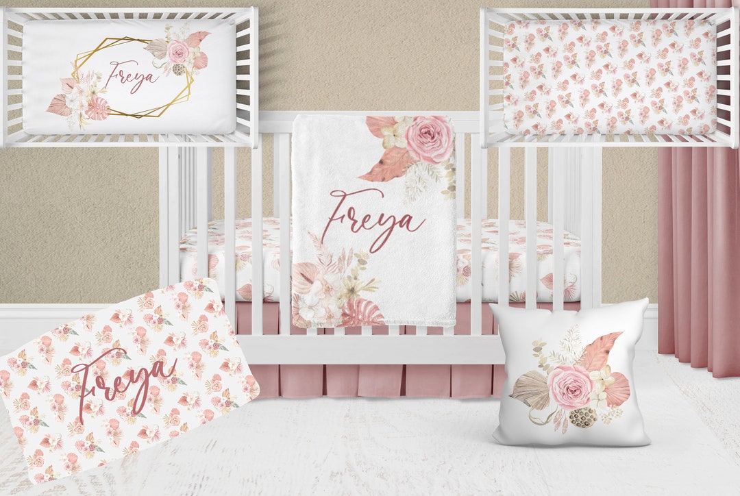 Floral Boho Crib Bedding Set, Boho Crib Bedding Set, Baby Boho Nursery, Custom Crib Set, Boho