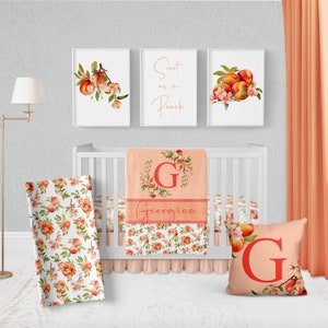 Baby Girl Peach Nursery Personalized Peach Nursery Set, Peach Crib