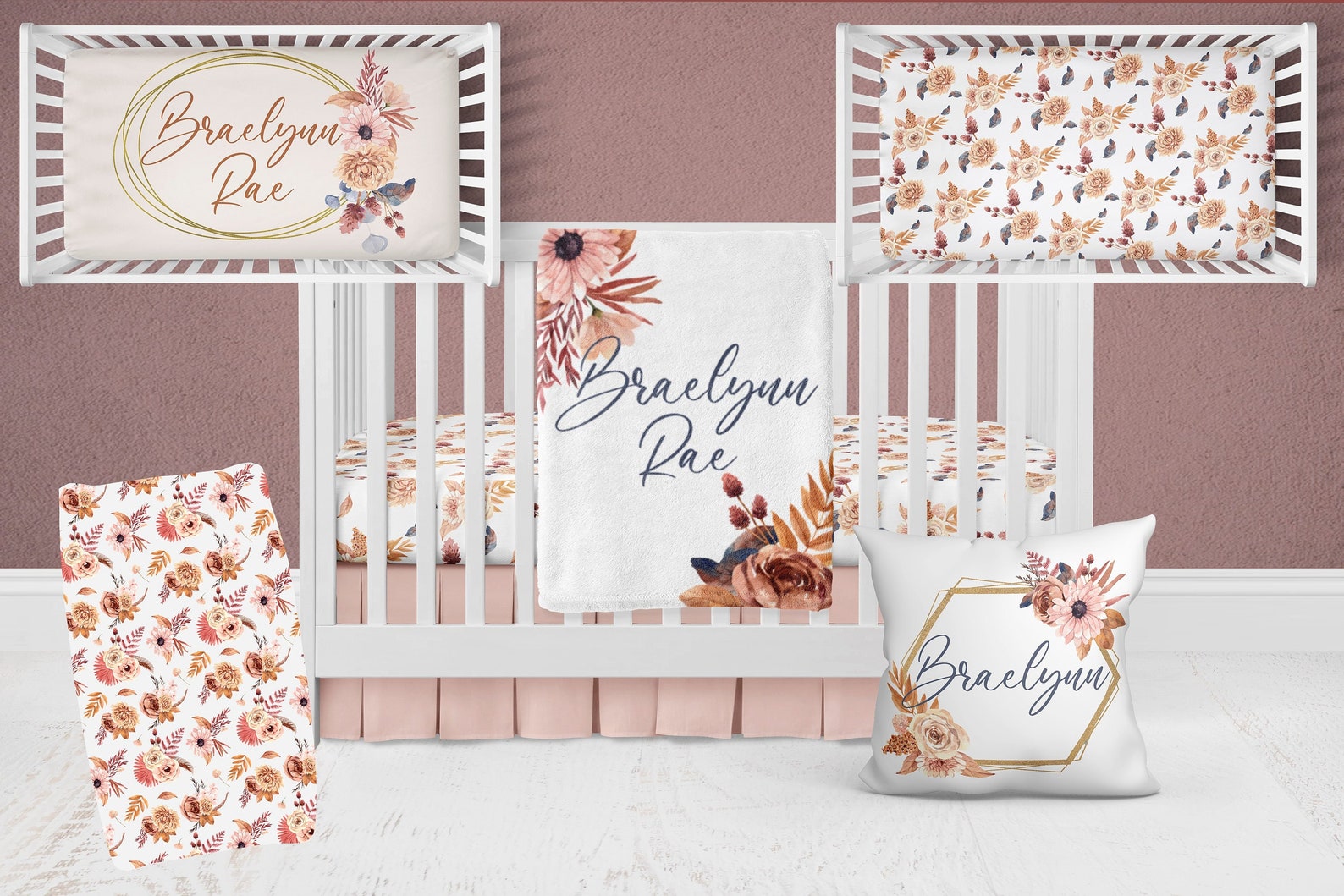 Baby Girl Boho Bedding Set Floral Boho Crib Bedding Set Baby Etsy