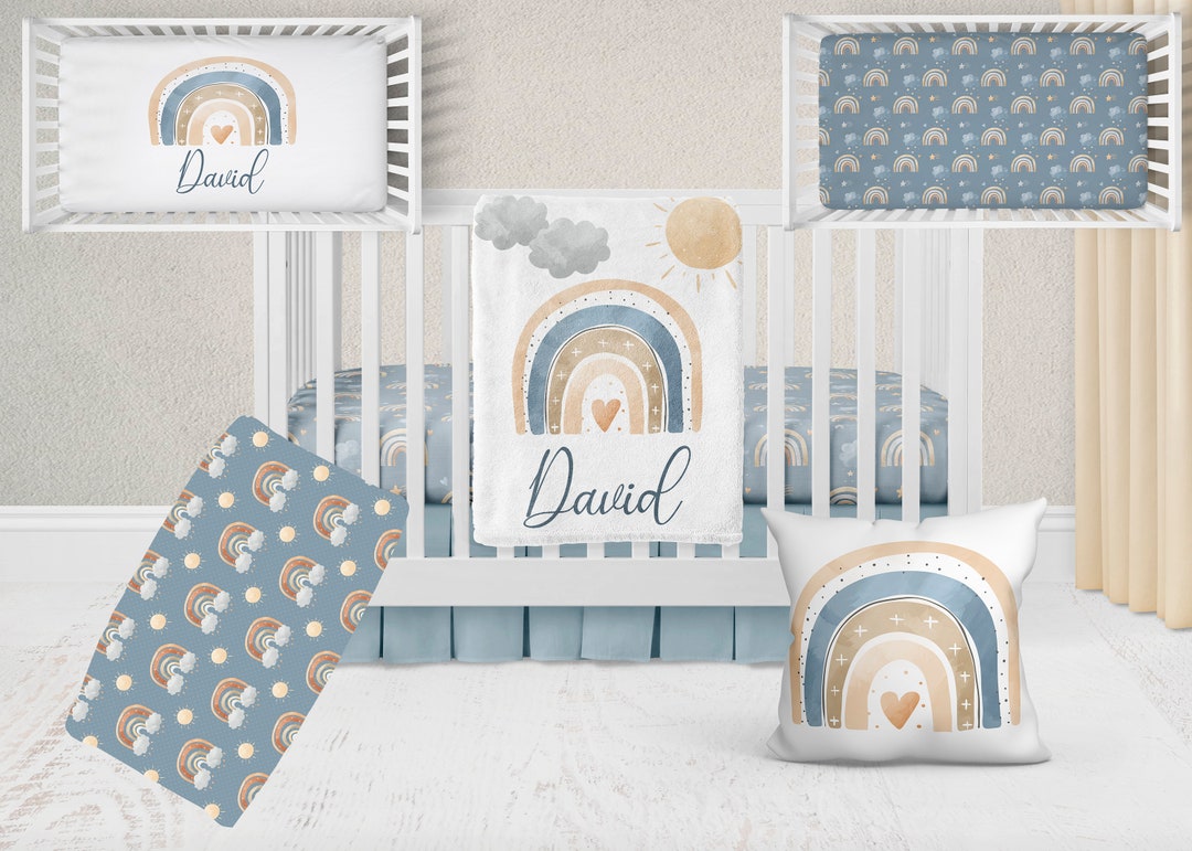 Blue Rainbow Nursery, Rainbow Crib Set, Rainbow Crib Bedding Set