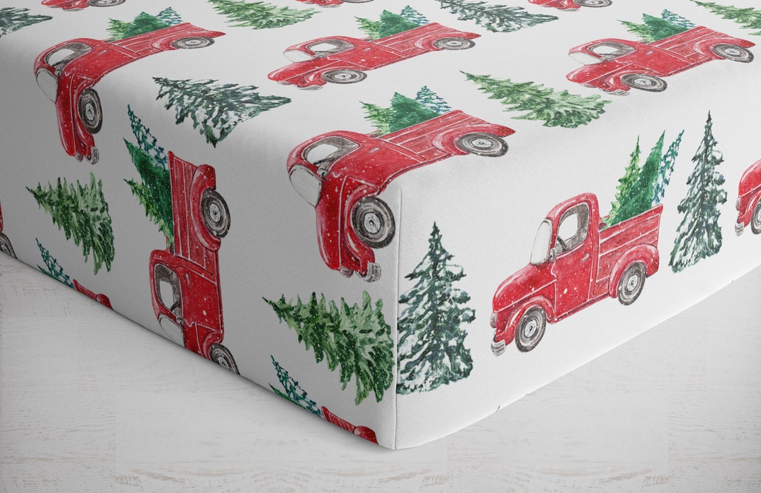 Christmas Crib Sheet Farm Truck Nursery Decor Winter Baby Etsy