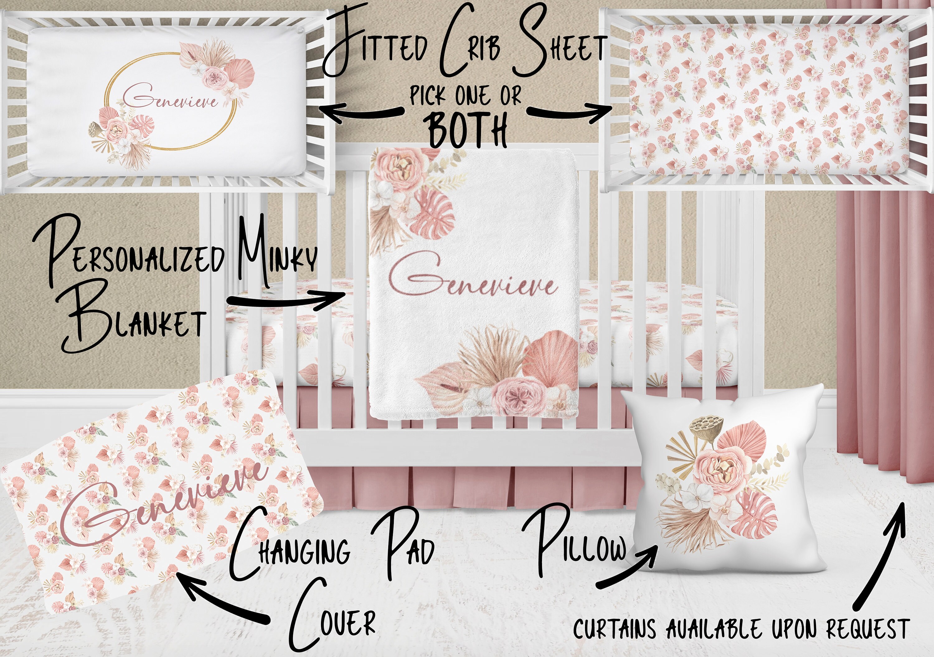 Baby Girl Boho Bedding Set Floral Boho Crib Bedding Set Baby Etsy