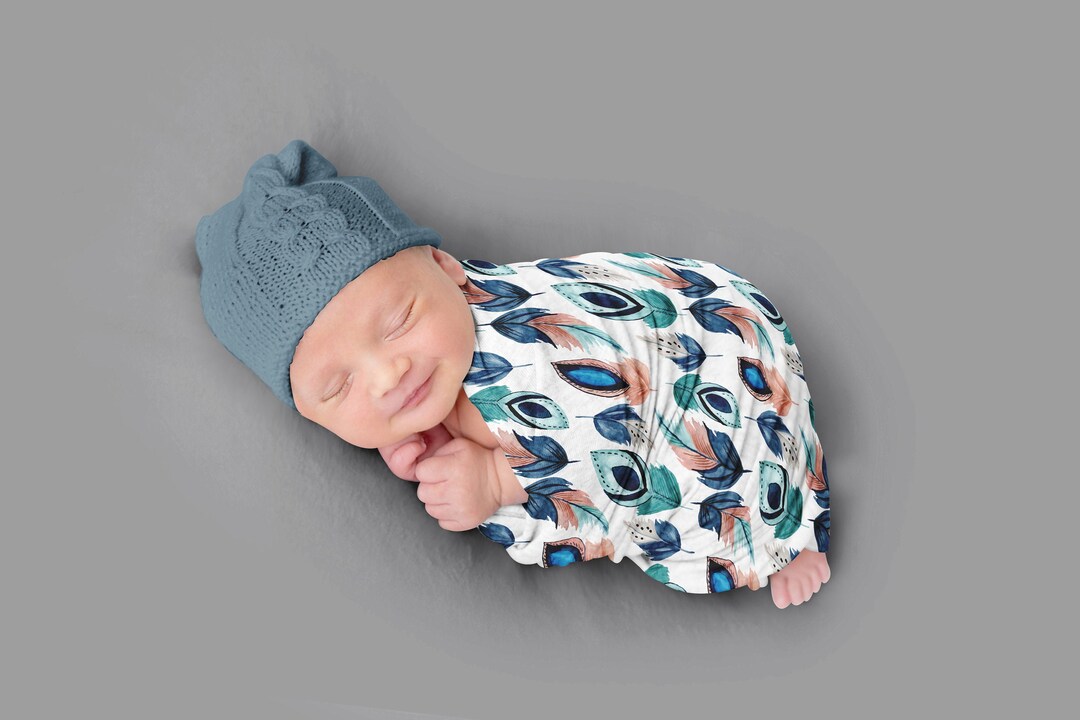 Feder Swaddle Decke, Boho Empfangsdecke, Feder Decke, Neugeborenen