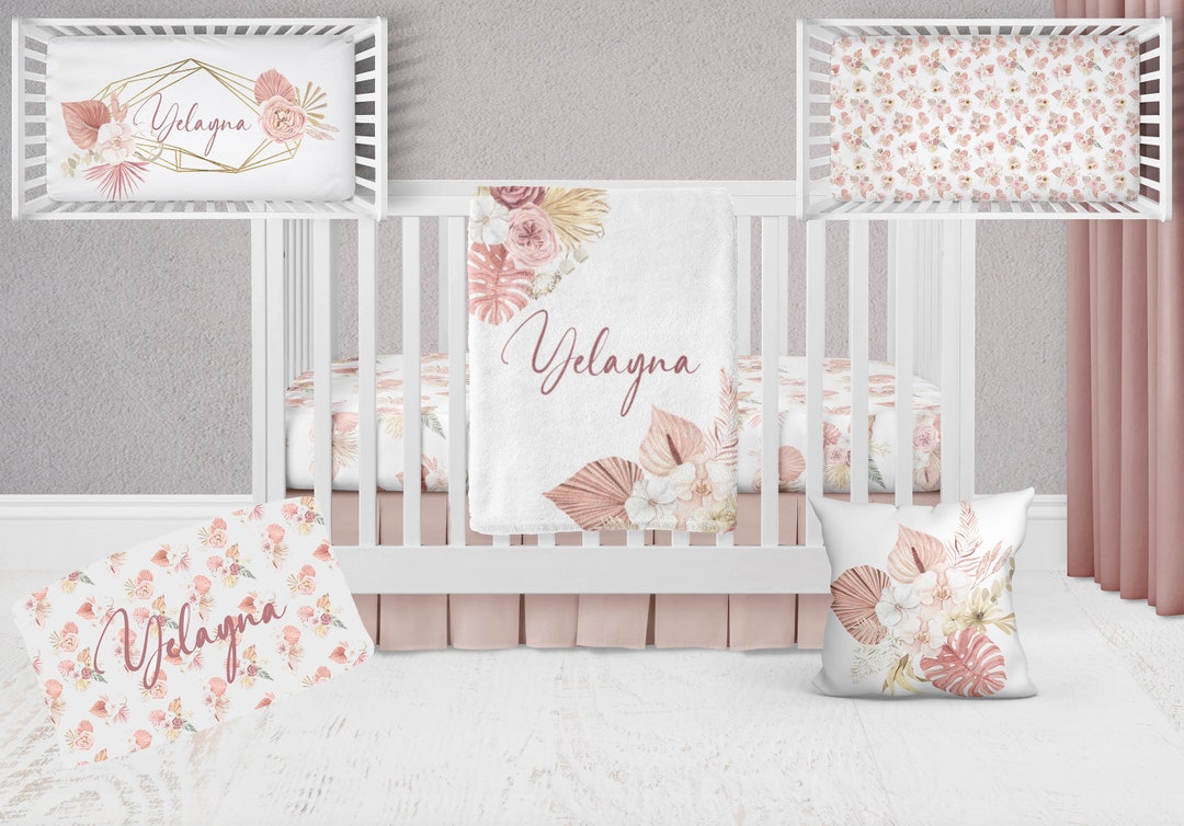 Floral Boho Crib Bedding Set, Boho Crib Bedding Set, Baby Boho Nursery, Custom Crib Set, Boho