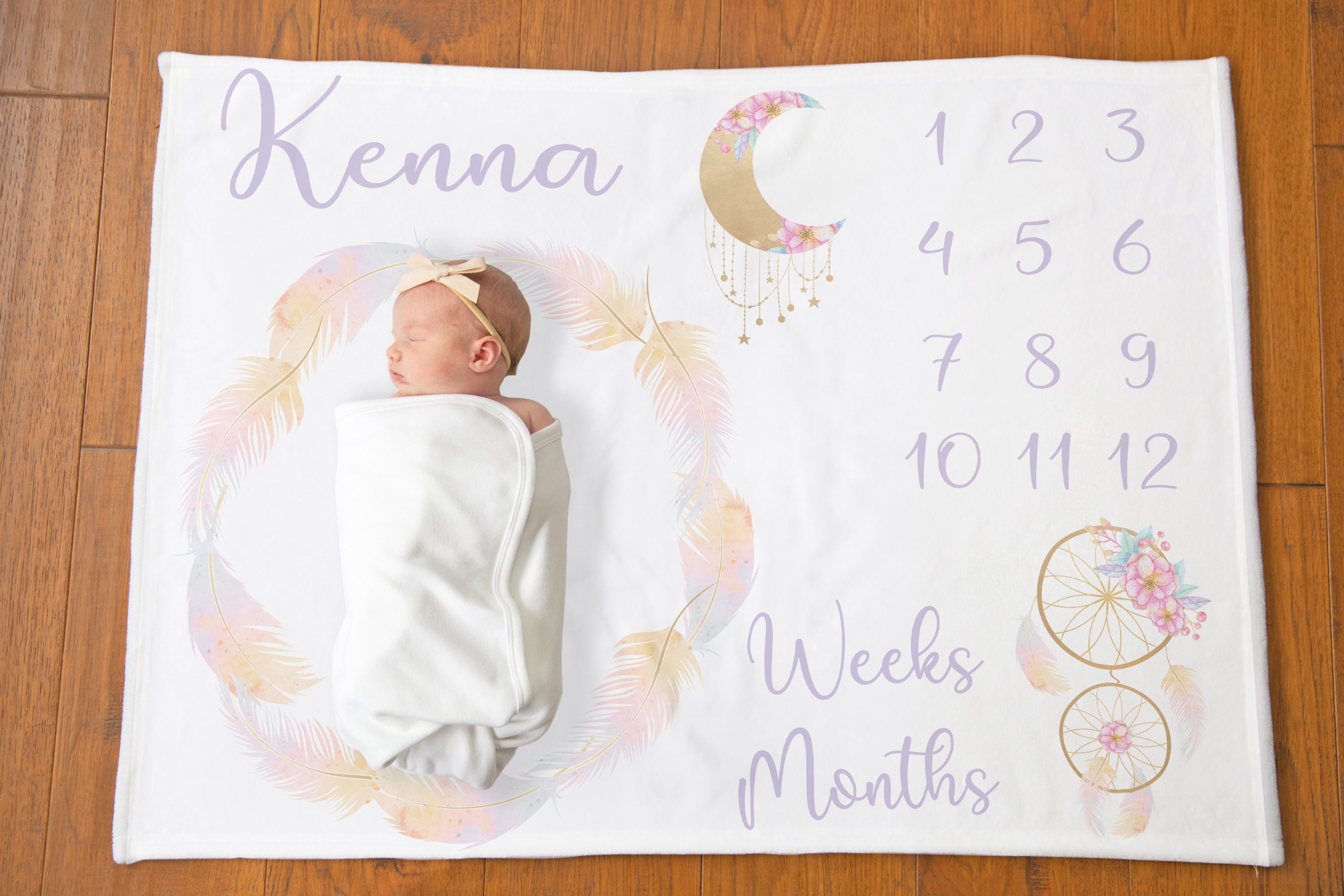 Baby Milestone Blanket Personalized Dreamcatcher Baby Etsy