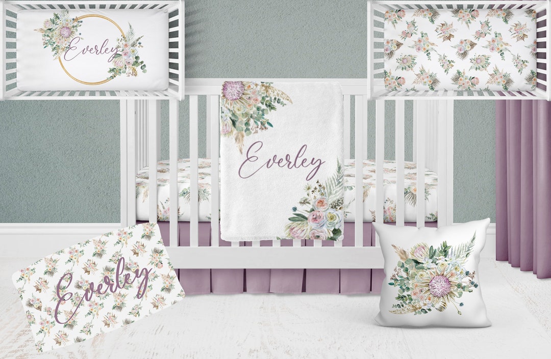 Baby Girl Boho Bedding Set Floral Boho Crib Bedding Set Baby Etsy